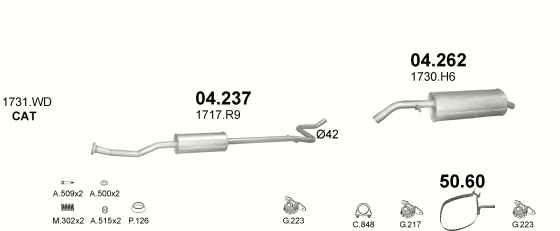 Auspuffanlage für CITROEN C3 Pluriel 1.4 (1.4i)