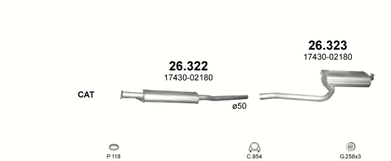 Auspuffanlage für TOYOTA AVENSIS 1.6 (1.6i 16V)