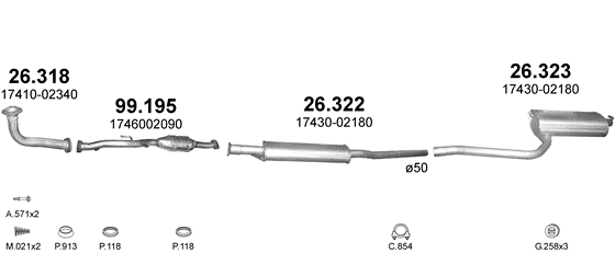 Auspuffanlage für TOYOTA AVENSIS 1.8 (1.8i 16V)