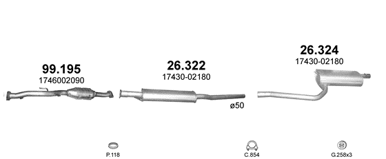 Auspuffanlage für TOYOTA AVENSIS 2.0 (2.0i 16V)