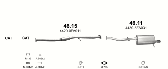 Auspuffanlage für SUBARU IMPREZA 1.6 (1.6 4x4)