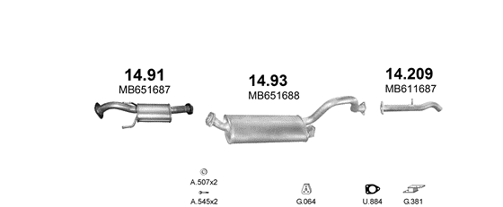 Auspuffanlage für MITSUBISHI PAJERO 2.5 D (2.5 TD 4x4 3D SWB 2350mm)