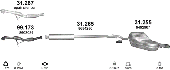 Auspuffanlage für VOLVO S60 2.4 D (2.4 Turbo Diesel)
