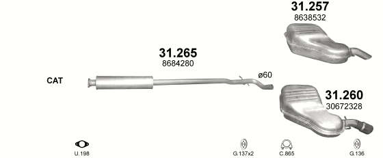 Auspuffanlage für VOLVO V70 2.4 (2.4i Turbo)