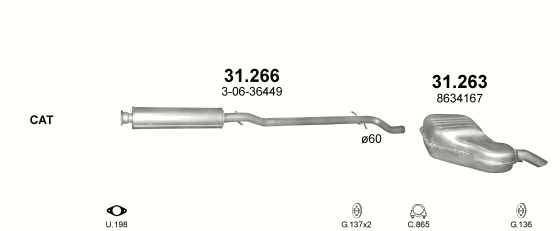 Auspuffanlage für VOLVO V70 2.4 (2.4i)
