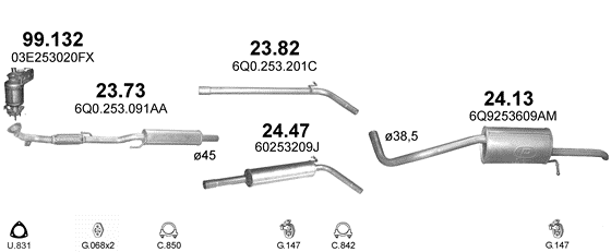 Auspuffanlage für SKODA FABIA 1.2 (1.2i)