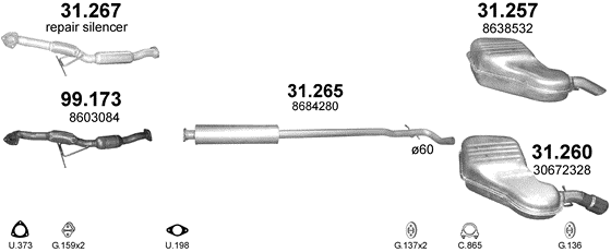 Auspuffanlage für VOLVO V70 II 2.4 D (2.4 Turbo Diesel)