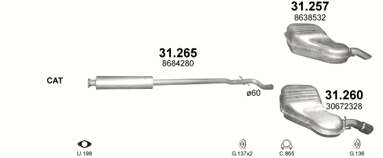 Auspuffanlage für VOLVO V70 2.3 (2.3i Turbo)