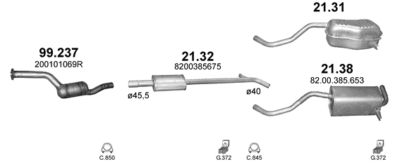 Auspuffanlage für RENAULT CLIO III 1.2 (1.2i)