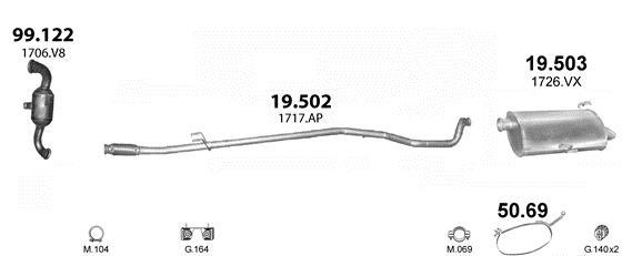 Auspuffanlage für PEUGEOT 206 1.6 D (1.6 HDi Turbo Diesel)