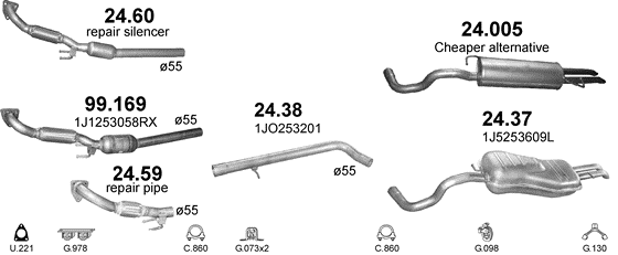 Auspuffanlage für VOLKSWAGEN GOLF IV 1.9 D (1.9 TDi Turbo Diesel)