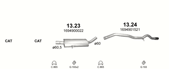 Auspuffanlage für MERCEDES A160 - W169 2.0 D (2.0 CDi Turbo Diesel)