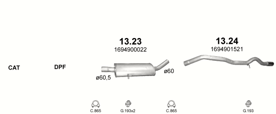 Auspuffanlage für MERCEDES A180 - W169 2.0 D (2.0 CDi Turbo Diesel)