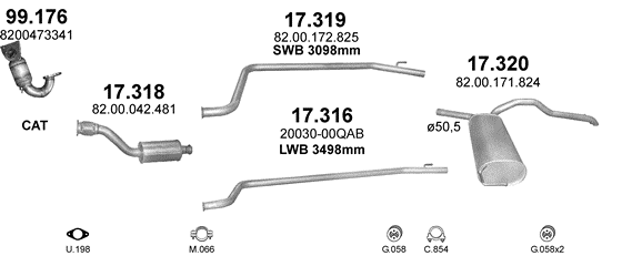 Auspuffanlage für NISSAN PRIMASTAR 1.9 D (1.9 dCi Turbo Diesel)